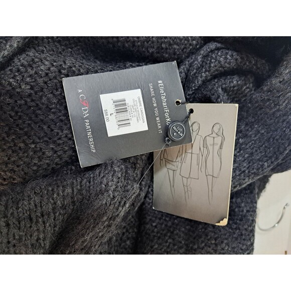 Elie Tahari Woman's Knit Open Cardigan Removable Scarf Grey Black Long Sleeves L - Picture 9 of 10